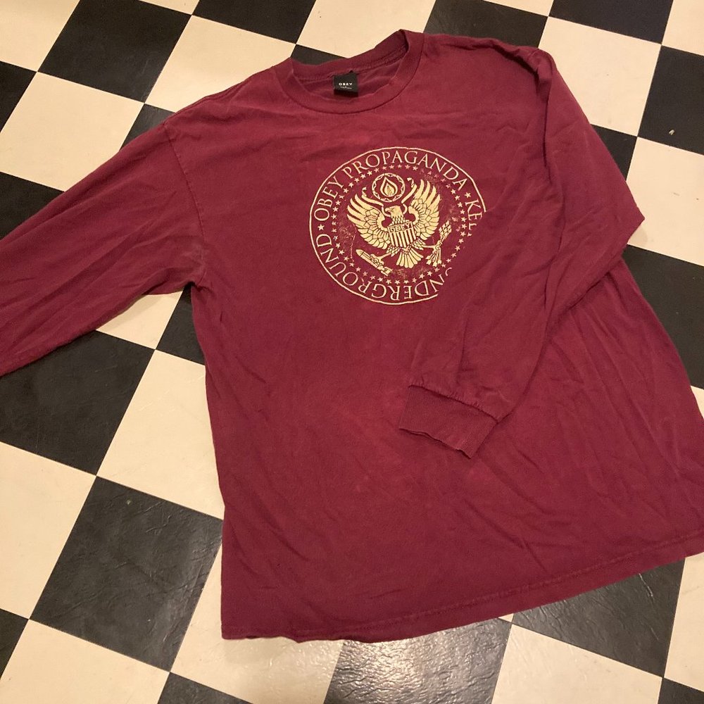 Discontinued Obey Propaganda Keep it Underground Burgundy Long-Sleeve Tee